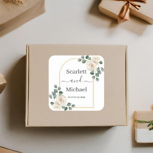 White roses Spring Floral Romantic Wedding Square Sticker