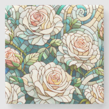 White Roses Stained Glass Mosaic