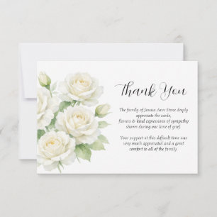 White Roses Sympathy Floral Funeral Thank you Invitation