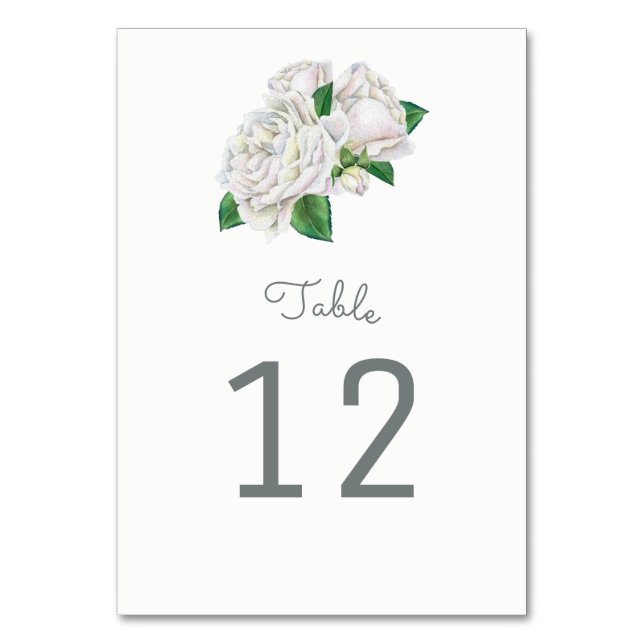 White Roses Table Number Cards (Front)