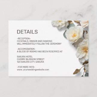 White Roses Textured Flowerds Details Enclosure Card