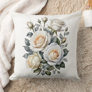 White Roses Throw Pillow