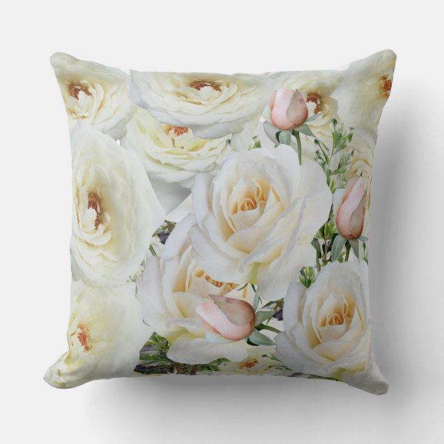 white roses throw pillow (Front)