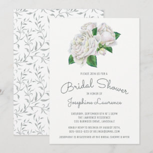 White Roses Watercolor Bridal Shower Invitations