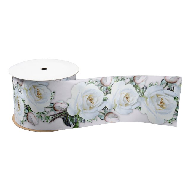 White Roses Wedding Craft Ribbon Satin Ribbon (Spool)