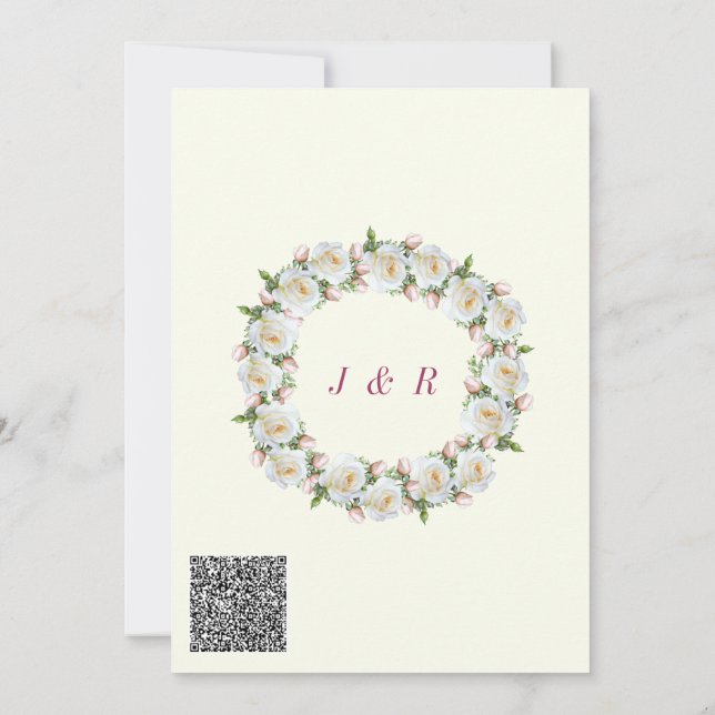 White Roses Wedding Invitation with QR Code (Back)