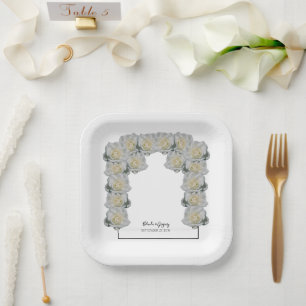 White Roses Wedding Paper Plate