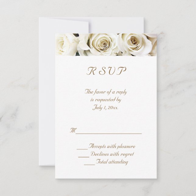 White Roses Wedding RSVP Card (Front)
