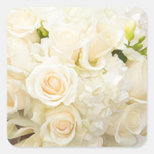 WHITE ROSES WEDDING SQARE ENVELOPE SEAL STICKERS