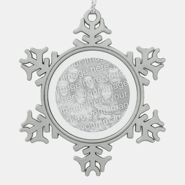 White Round Border Snowflake Pewter Christmas Ornament (Front)