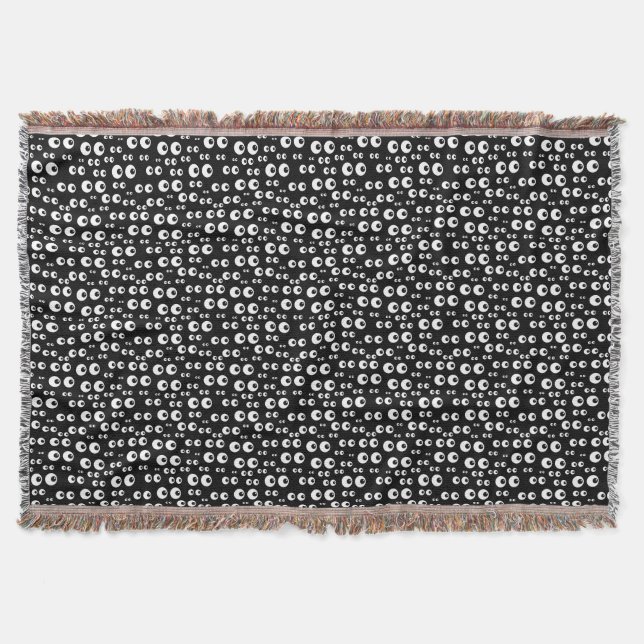 White Round Eye Balls on Black Throw Blanket (Front)