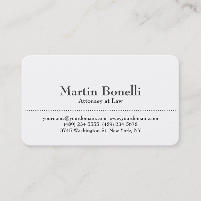 White Rounded Corner Attorney at Law Business Card (Front)