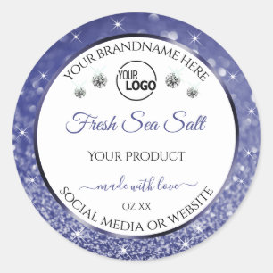 White Royal Blue Glitter Product Label Logo Jewels