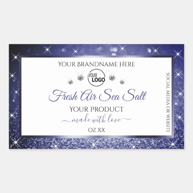 White Royal Blue Glitter Product Label Logo Jewels (Front)