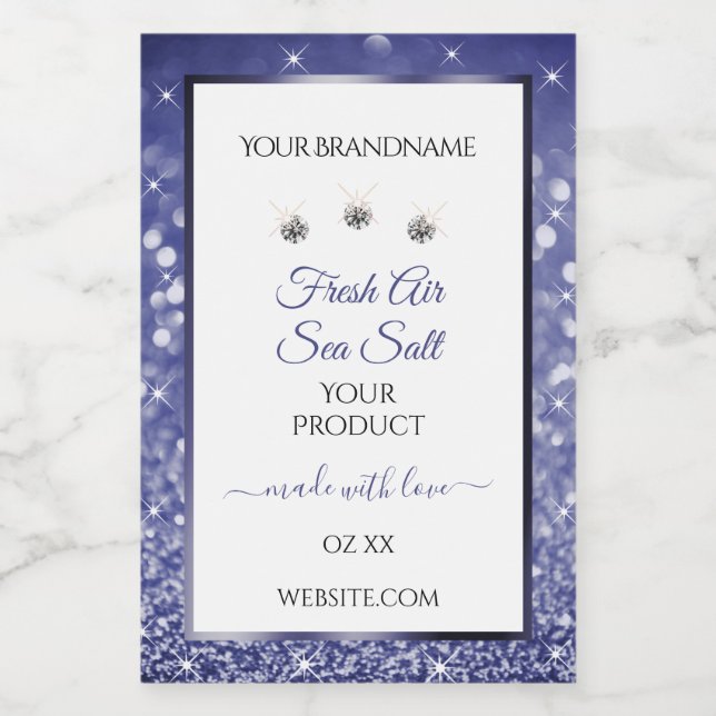 White Royal Blue Sparkle Glitter Product Labels (Single Label)
