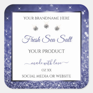 White Royal Blue Sparkle Glitter Product Labels