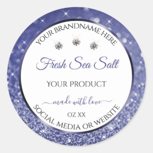 White Royal Blue Sparkle Glitter Product Labels