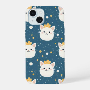 White Royal Cat Pattern iPhone 15 Case