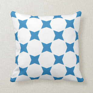White & Royal Pastel Blue Star Pattern Design Throw Pillow