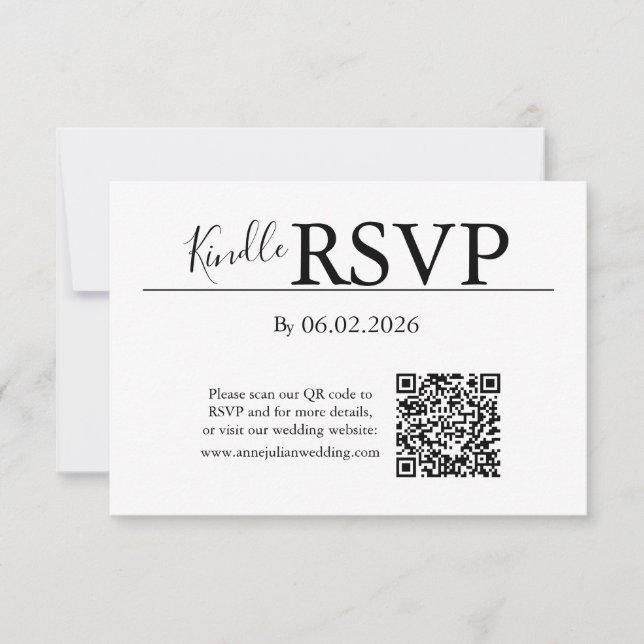 White RSVP QR Code Card for Modern Wedding (Devant)