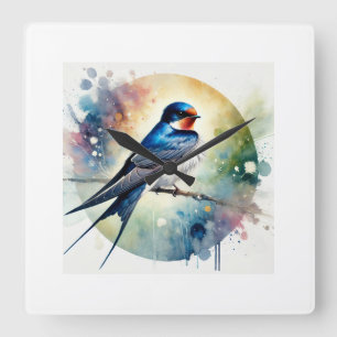 White Rumped Swallow 071124AREF119 - Watercolor Square Wall Clock