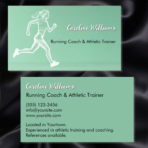 White Running woman green trainer coach Business Card