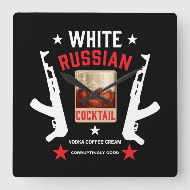White Russian Cocktail Square Wall Clock (Front)