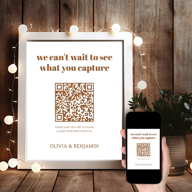 White & Rust | Wedding Photo Share QR Code Sign (Creator Uploaded)