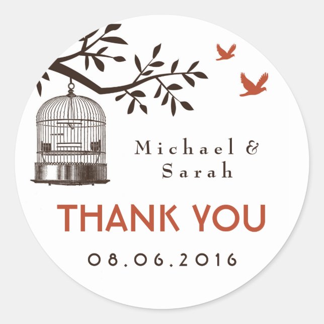 White Rustic and Vintage Bird Cage Wedding Sticker (Front)