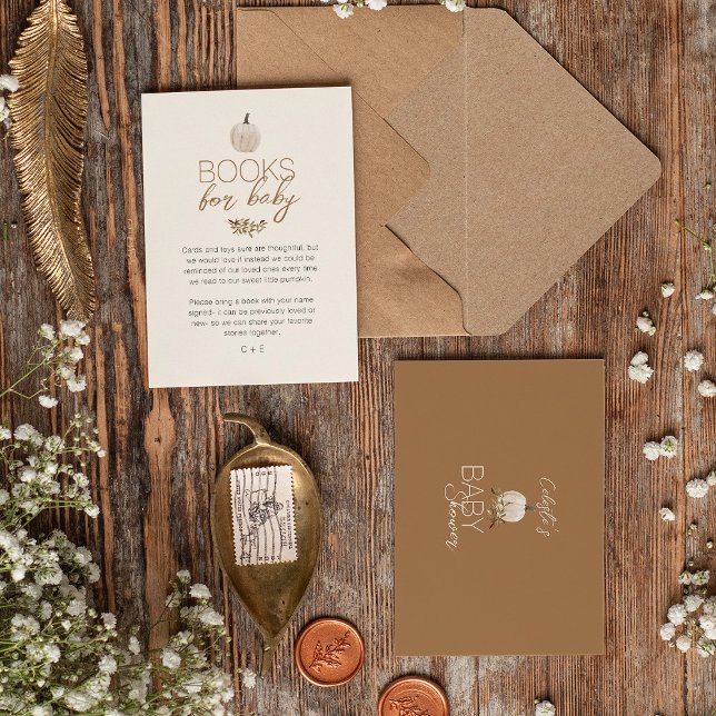 White Rustic Boho Pumpkin Baby Shower Book Request Enclosure Card (Creator Uploaded)