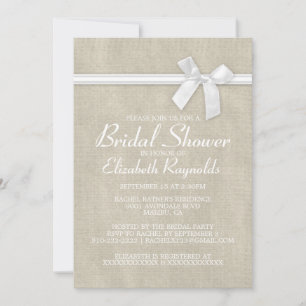White Rustic Burlap Invitations de douche nuptiale