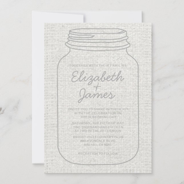 White Rustic Burlap Mason Jar Wedding Invitations (Front)