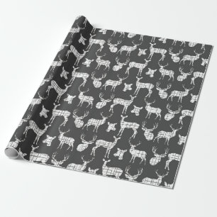 White Rustic Deer on Grey Wrapping Paper