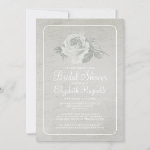 White Rustic Floral/Flower Bridal Shower Invites