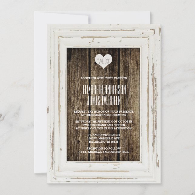 White Rustic Frame Barn Wood Wedding Invitation (Front)