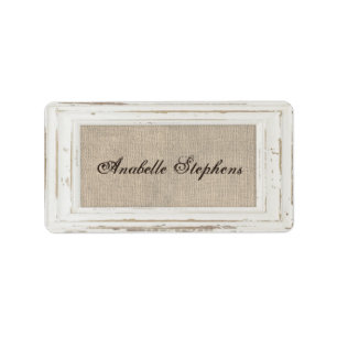 White Rustic Frame & Burlap Name Tag
