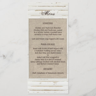 White Rustic Frame Burlap Wedding Menu