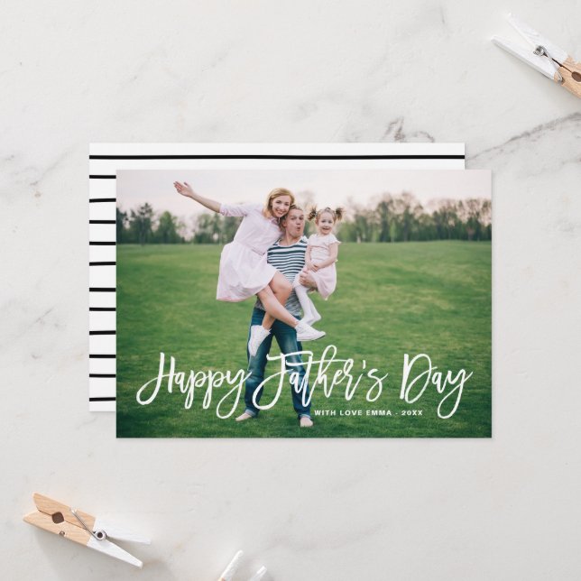 White Rustic Hand Lettering Happy Father's Day Card (Front/Back In Situ)
