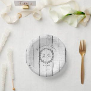 White Rustic Monogram Wedding Paper Bowls Paper Plate
