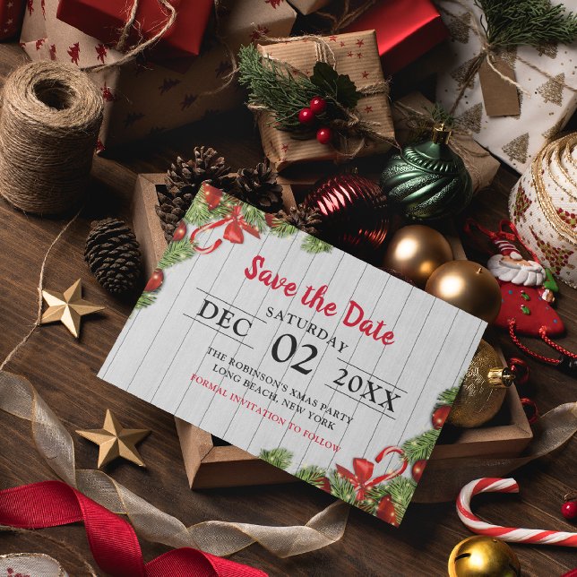 White Rustic Pine Christmas Party | Save the Date Invitation Postcard (Creator Uploaded)