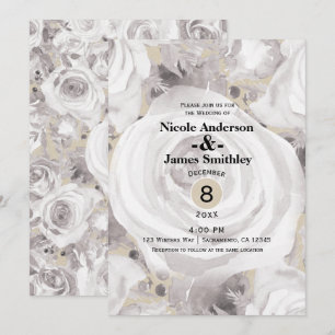 White Rustic Winter Roses Kraft Wedding Invitation