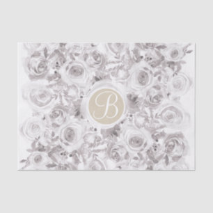 White Rustic Winter Roses Monogram Letter Initial Tissue Paper