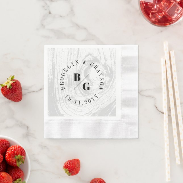 White Rustic Woodgrain Texture Chic Winter Wedding Napkin (Insitu)