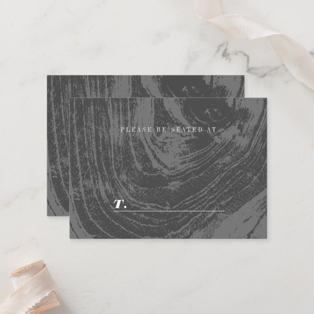 White Rustic Woodgrain Texture Winter Wedding Place Card (Front/Back In Situ)