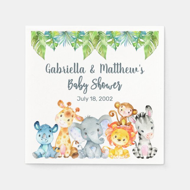 White safari animals baby shower napkins. napkin (Front)