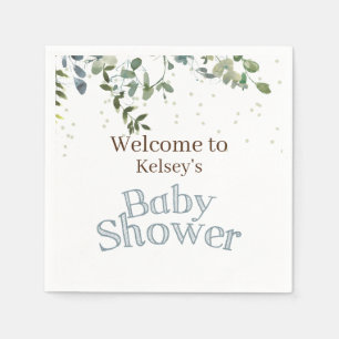 White Safari Jungle Simple Blue Baby Shower Napkin