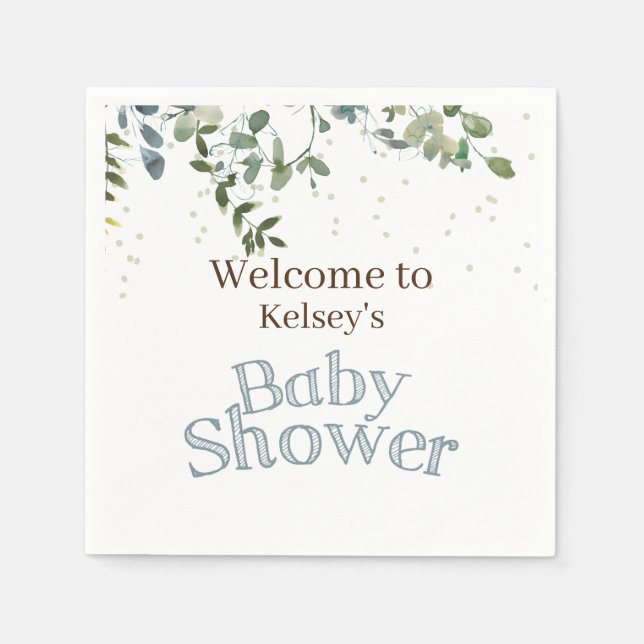 White Safari Jungle Simple Blue Baby Shower Napkin (Front)