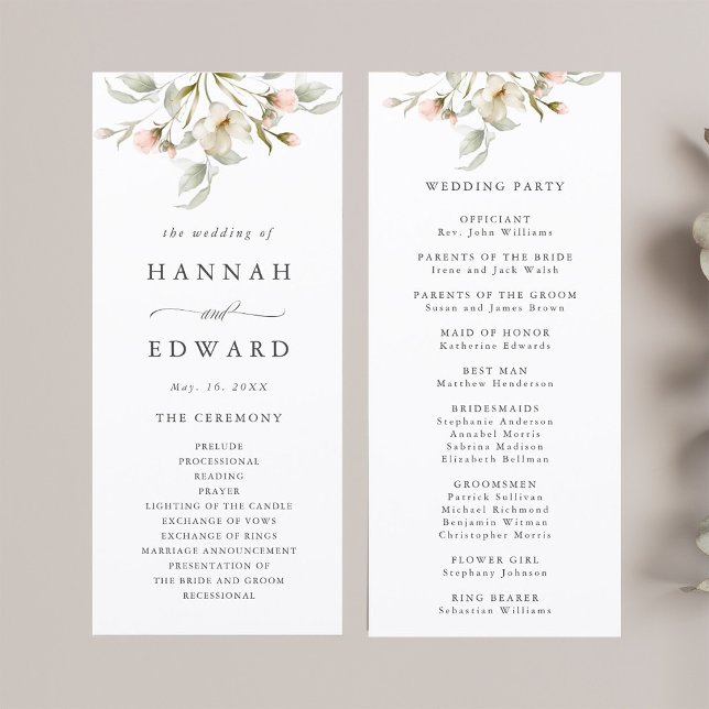 White Sage Blush Elegant Floral Wedding Ceremony Program (Front & Back)