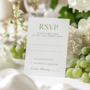 White & Sage Green Elegant Wedding RSVP Card