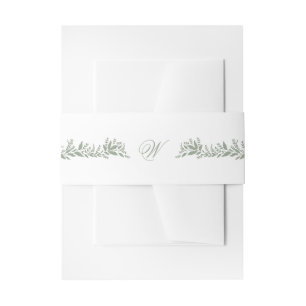 white sage green leafy arms monogram wedding invitation belly band